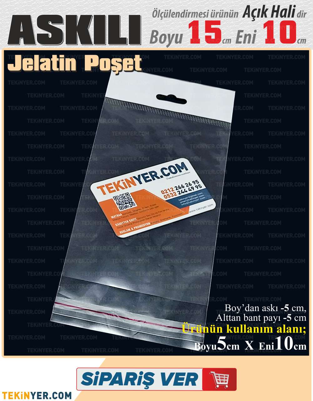 10 * 15 cm Askılı Jelatin Poşet