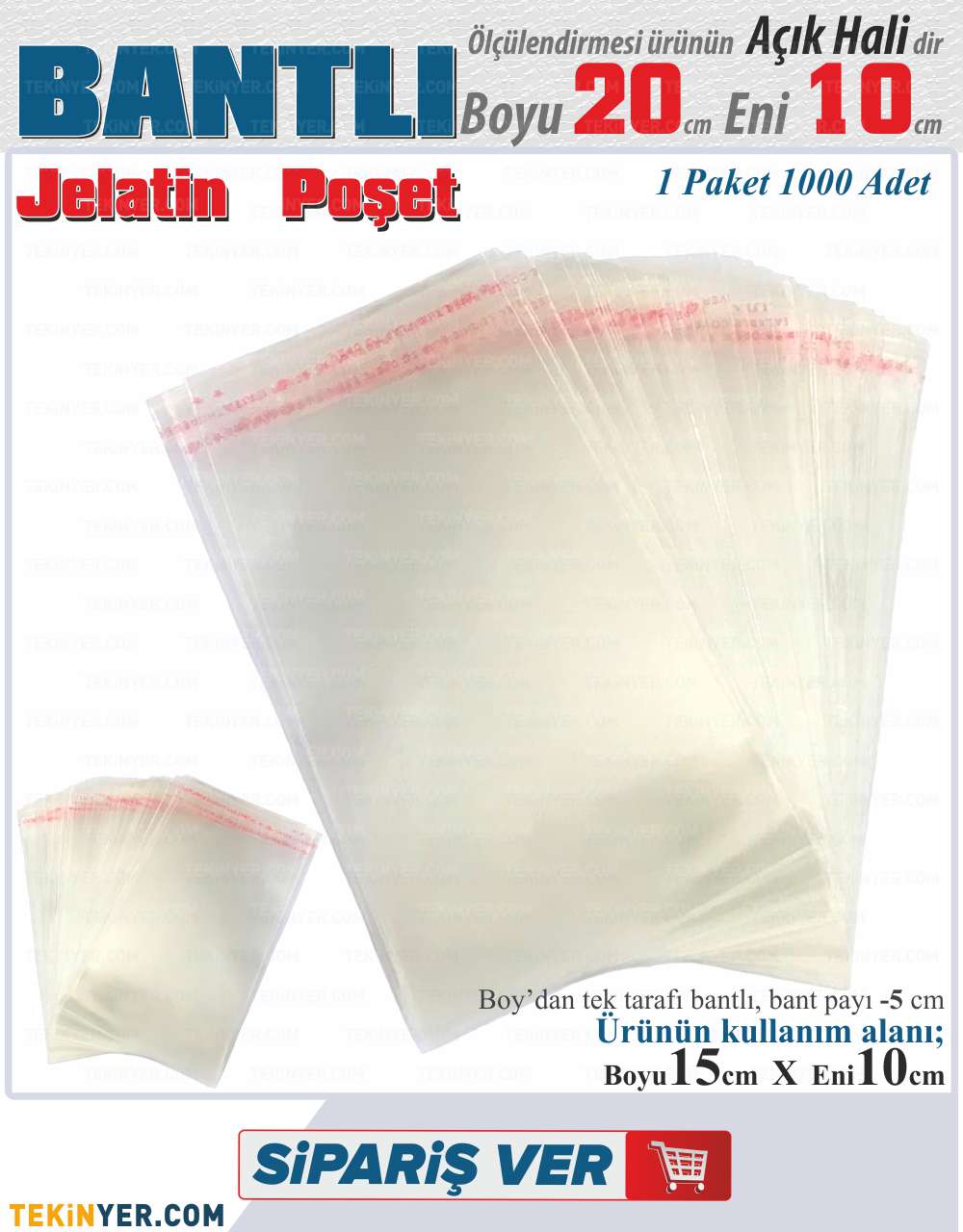 10 * 20 cm Bantlı Jelatin Poşet