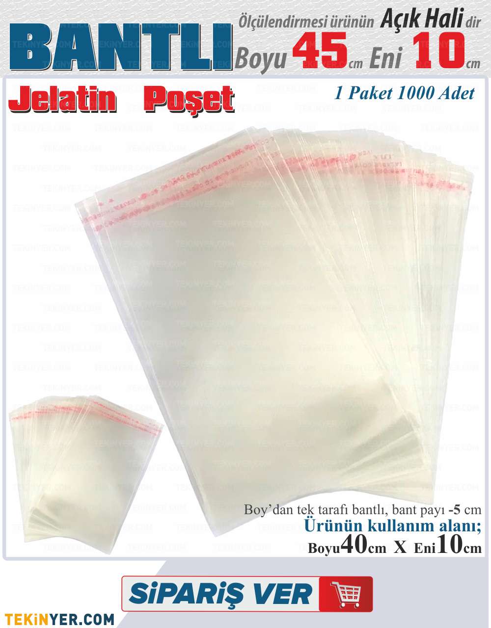 10 * 45 cm Bantlı Jelatin Poşet