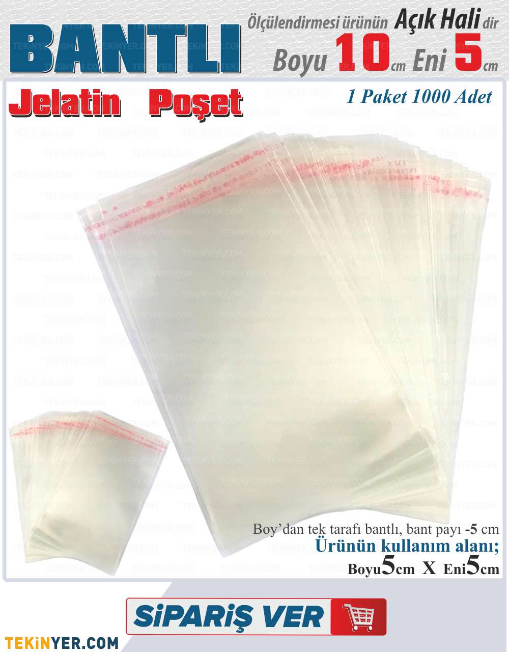 5 * 10 cm Bantlı Jelatin Poşet