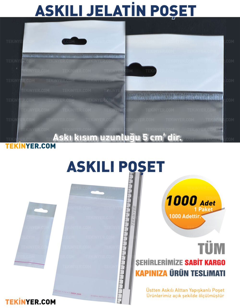 8 * 45 cm Askılı Jelatin Poşet