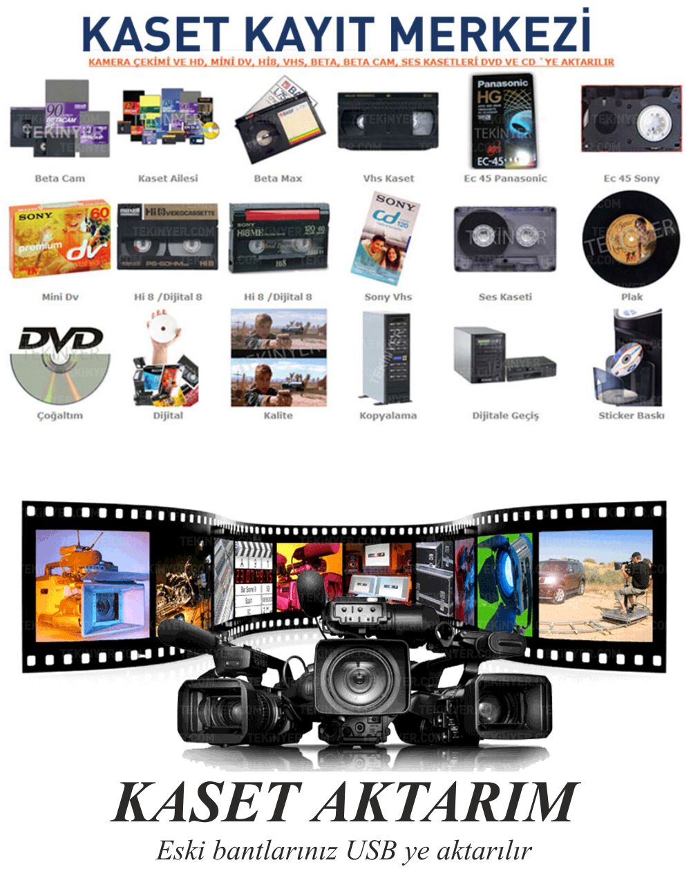 Vhs Betamax Hi8 Dijital8 Mini DV Kasetten Aktarma Analog Dijital