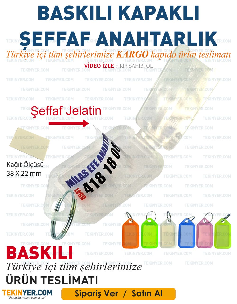  Baskılı şeffaf kapaklı plastik anahtarlık