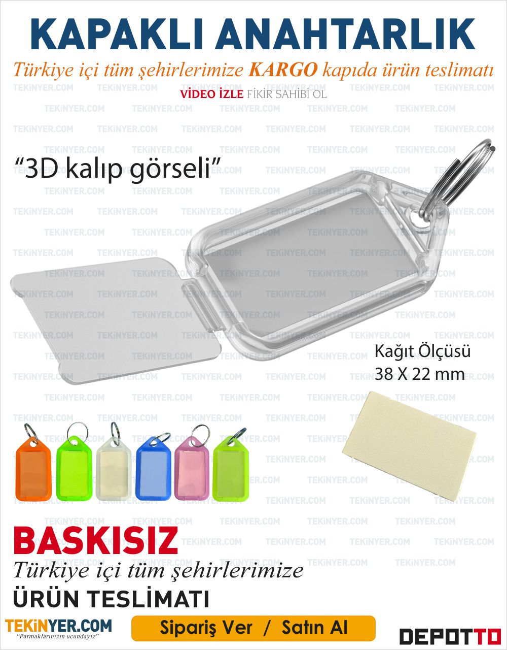  Şeffaf Kapaklı Plastik Anahtarlık